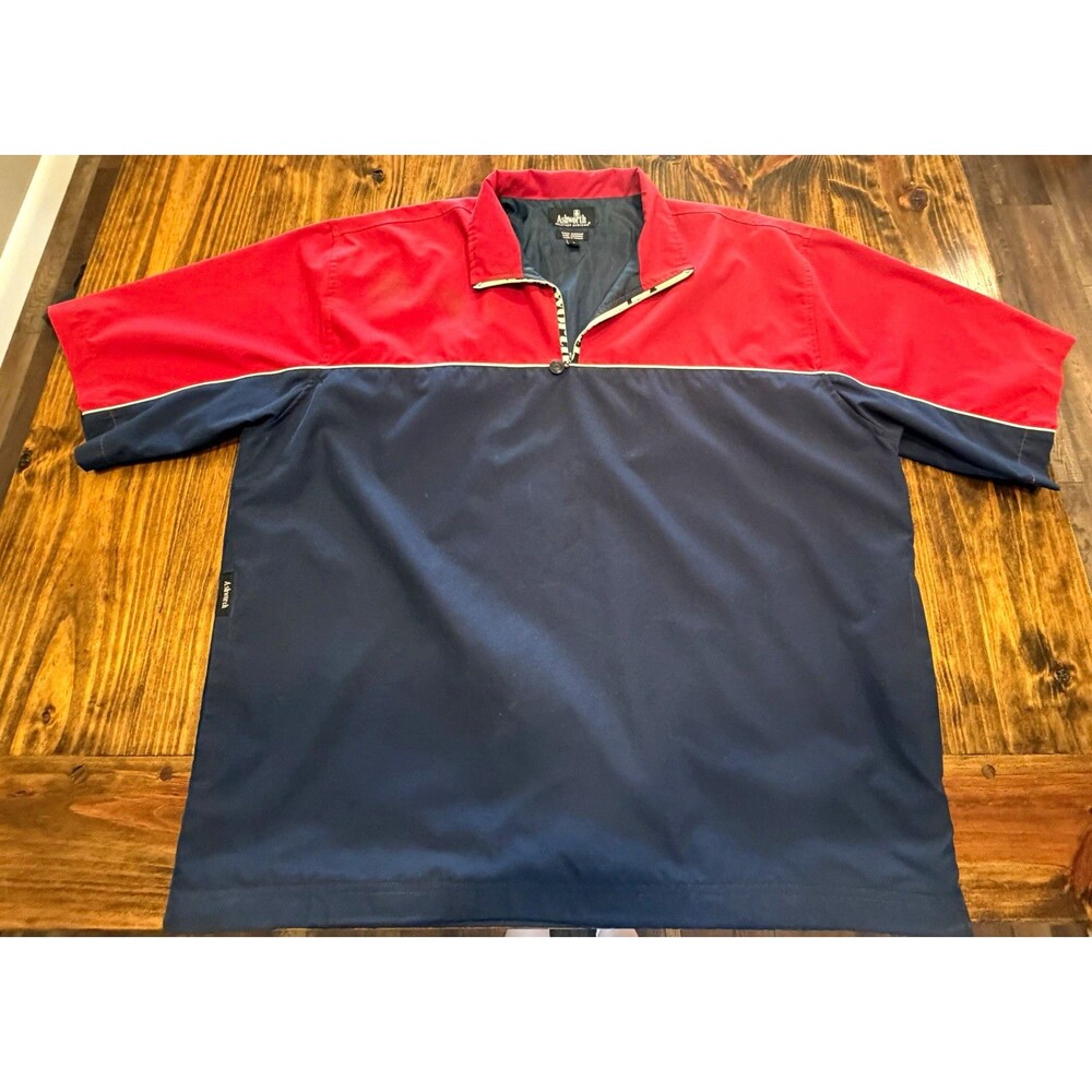 Ashworth Weather Systems Men's L Red/Blue Colorblock 1/2 Zip Golf Windbreaker